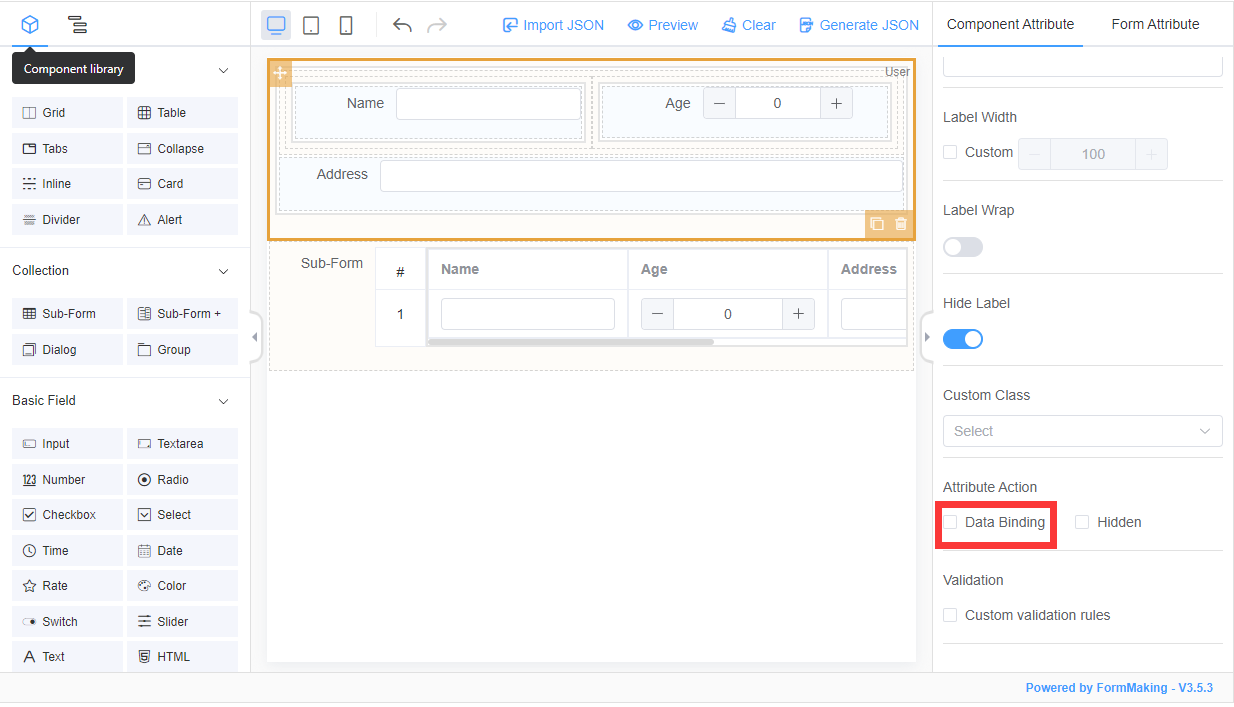 Data Binding | Visual Low-Code Form designer